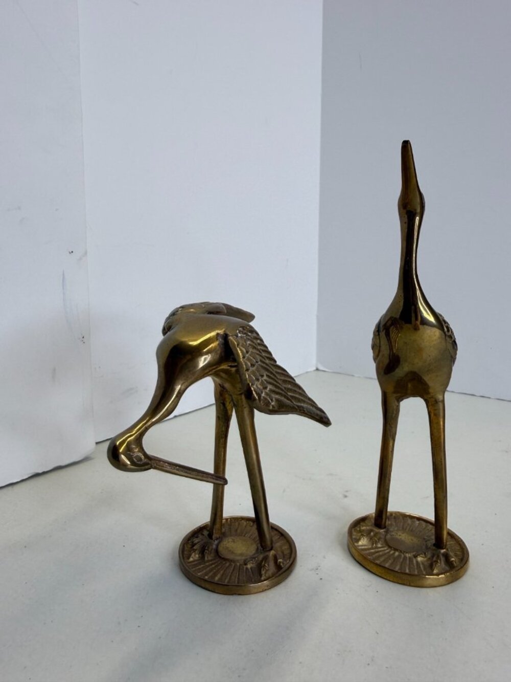 Vintage Brass Bird Pair of 2 Crane Heron Stork Large Figurines 7.5” & 4.5” - Picture 6 of 10